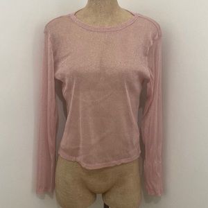 Divided | Pink Glittery Sparkly Mesh Long Sleeve Top